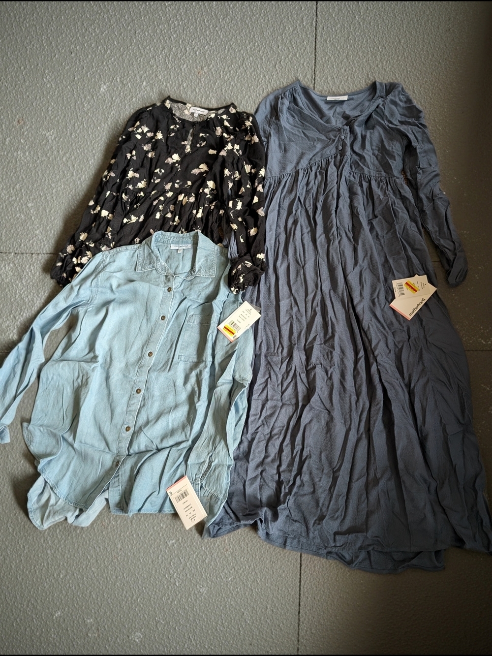 3 XS Motherhood Maternity Shirts/Dress. All 3 New W/Tags